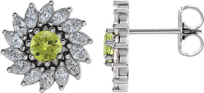 Platinum Natural Peridot & Natural Diamond Round 7-Prong Halo-Style Earrings