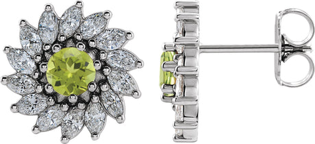 Platinum Natural Peridot & Natural Diamond Round 7-Prong Halo-Style Earrings