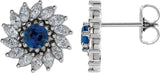 14K Gold Lab-Grown Blue Sapphire & Natural Diamond Round 7-Prong Halo-Style Earrings - White Gold