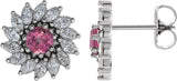 14K Gold Natural Pink Tourmaline & Natural Diamond Round 7-Prong Halo-Style Earrings - White Gold