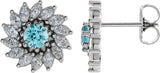 Platinum Natural Blue Zircon & Natural Diamond Round 7-Prong Halo-Style Earrings