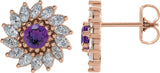 14K Gold Natural Amethyst & Natural Diamond Round 7-Prong Halo-Style Earrings - Rose Gold