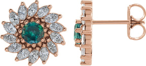 14K Gold Lab-Grown Alexandrite & Natural Diamond Round 7-Prong Halo-Style Earrings - Rose Gold