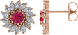 14K Gold Natural Ruby & Natural Diamond Round 7-Prong Halo-Style Earrings - Rose Gold