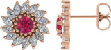 14K Gold Natural Ruby & Natural Diamond Round 7-Prong Halo-Style Earrings - Rose Gold