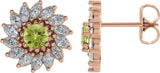 14K Gold Natural Peridot & Natural Diamond Round 7-Prong Halo-Style Earrings - Rose Gold
