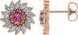 14K Gold Natural Pink Tourmaline & Natural Diamond Round 7-Prong Halo-Style Earrings - Rose Gold