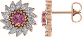 14K Gold Natural Pink Tourmaline & Natural Diamond Round 7-Prong Halo-Style Earrings - Rose Gold