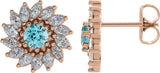 14K Gold Natural Blue Zircon & Natural Diamond Round 7-Prong Halo-Style Earrings - Rose Gold