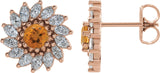 14K Gold Natural Citrine & Natural Diamond Round 7-Prong Halo-Style Earrings - Rose Gold