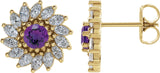 14K Gold Natural Amethyst & Natural Diamond Round 7-Prong Halo-Style Earrings - Yellow Gold