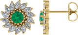 14K Gold Lab-Grown Emerald & Natural Diamond Round 7-Prong Halo-Style Earrings - Yellow Gold