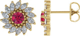 14K Gold Natural Ruby & Natural Diamond Round 7-Prong Halo-Style Earrings - Yellow Gold