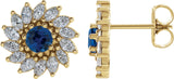 14K Gold Natural Blue Sapphire & Natural Diamond Round 7-Prong Halo-Style Earrings - Yellow Gold