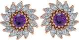 14K Gold Natural Amethyst & Natural Diamond Round 7-Prong Halo-Style Earrings - Rose Gold - view 2