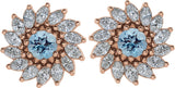 14K Gold Natural Aquamarine & Natural Diamond Round 7-Prong Halo-Style Earrings - Rose Gold - view 2