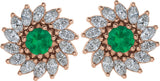 14K Gold Lab-Grown Emerald & Natural Diamond Round 7-Prong Halo-Style Earrings - Rose Gold - view 2