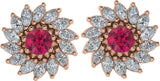 14K Gold Lab-Grown Ruby & Natural Diamond Round 7-Prong Halo-Style Earrings - Rose Gold - view 2