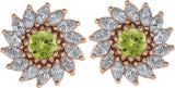 14K Gold Natural Peridot & Natural Diamond Round 7-Prong Halo-Style Earrings - Rose Gold - view 2