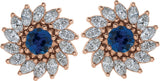 14K Gold Natural Blue Sapphire & Natural Diamond Round 7-Prong Halo-Style Earrings - Rose Gold - view 2