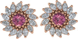 14K Gold Natural Pink Tourmaline & Natural Diamond Round 7-Prong Halo-Style Earrings - Rose Gold - view 2