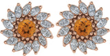 14K Gold Natural Citrine & Natural Diamond Round 7-Prong Halo-Style Earrings - Rose Gold - view 2