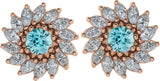 14K Gold Natural Blue Zircon & Natural Diamond Round 7-Prong Halo-Style Earrings - Rose Gold - view 2