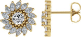 14K Gold Natural White Sapphire & Natural Diamond Round 7-Prong Halo-Style Earrings - Yellow Gold