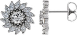 14K Gold Natural White Sapphire & Natural Diamond Round 7-Prong Halo-Style Earrings - White Gold