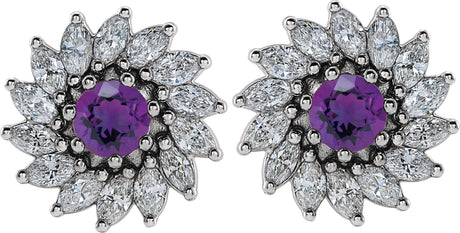 Platinum Natural Amethyst & Natural Diamond Round 7-Prong Halo-Style Earrings - view 2