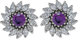 14K Gold Natural Amethyst & Natural Diamond Round 7-Prong Halo-Style Earrings - White Gold - view 2