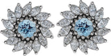 Platinum Natural Aquamarine & Natural Diamond Round 7-Prong Halo-Style Earrings - view 2