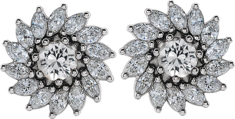 Platinum Natural White Sapphire & Natural Diamond Round 7-Prong Halo-Style Earrings - view 2