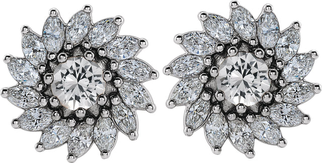 Platinum Natural White Sapphire & Natural Diamond Round 7-Prong Halo-Style Earrings - view 2