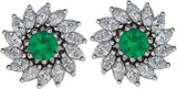 Platinum Natural Emerald & Natural Diamond Round 7-Prong Halo-Style Earrings - view 2