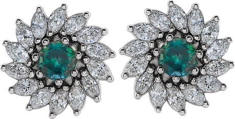 Platinum Natural Alexandrite & Natural Diamond Round 7-Prong Halo-Style Earrings - view 2