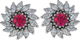 Platinum Lab-Grown Ruby & Natural Diamond Round 7-Prong Halo-Style Earrings - view 2