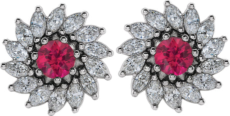 Platinum Lab-Grown Ruby & Natural Diamond Round 7-Prong Halo-Style Earrings - view 2