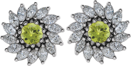 Platinum Natural Peridot & Natural Diamond Round 7-Prong Halo-Style Earrings - view 2