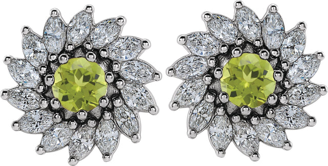 Platinum Natural Peridot & Natural Diamond Round 7-Prong Halo-Style Earrings - view 2