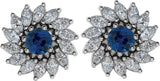 14K Gold Lab-Grown Blue Sapphire & Natural Diamond Round 7-Prong Halo-Style Earrings - White Gold - view 2