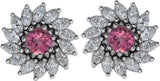 14K Gold Natural Pink Tourmaline & Natural Diamond Round 7-Prong Halo-Style Earrings - White Gold - view 2