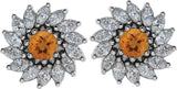 14K Gold Natural Citrine & Natural Diamond Round 7-Prong Halo-Style Earrings - White Gold - view 2