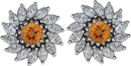Platinum Natural Citrine & Natural Diamond Round 7-Prong Halo-Style Earrings - view 2