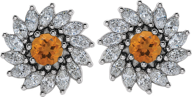 Platinum Natural Citrine & Natural Diamond Round 7-Prong Halo-Style Earrings - view 2