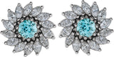 Platinum Natural Blue Zircon & Natural Diamond Round 7-Prong Halo-Style Earrings - view 2