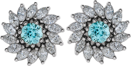 Platinum Natural Blue Zircon & Natural Diamond Round 7-Prong Halo-Style Earrings - view 2