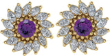 14K Gold Natural Amethyst & Natural Diamond Round 7-Prong Halo-Style Earrings - Yellow Gold - view 2