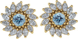 14K Gold Natural Aquamarine & Natural Diamond Round 7-Prong Halo-Style Earrings - Yellow Gold - view 2