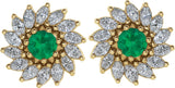 14K Gold Natural Emerald & Natural Diamond Round 7-Prong Halo-Style Earrings - Yellow Gold - view 2